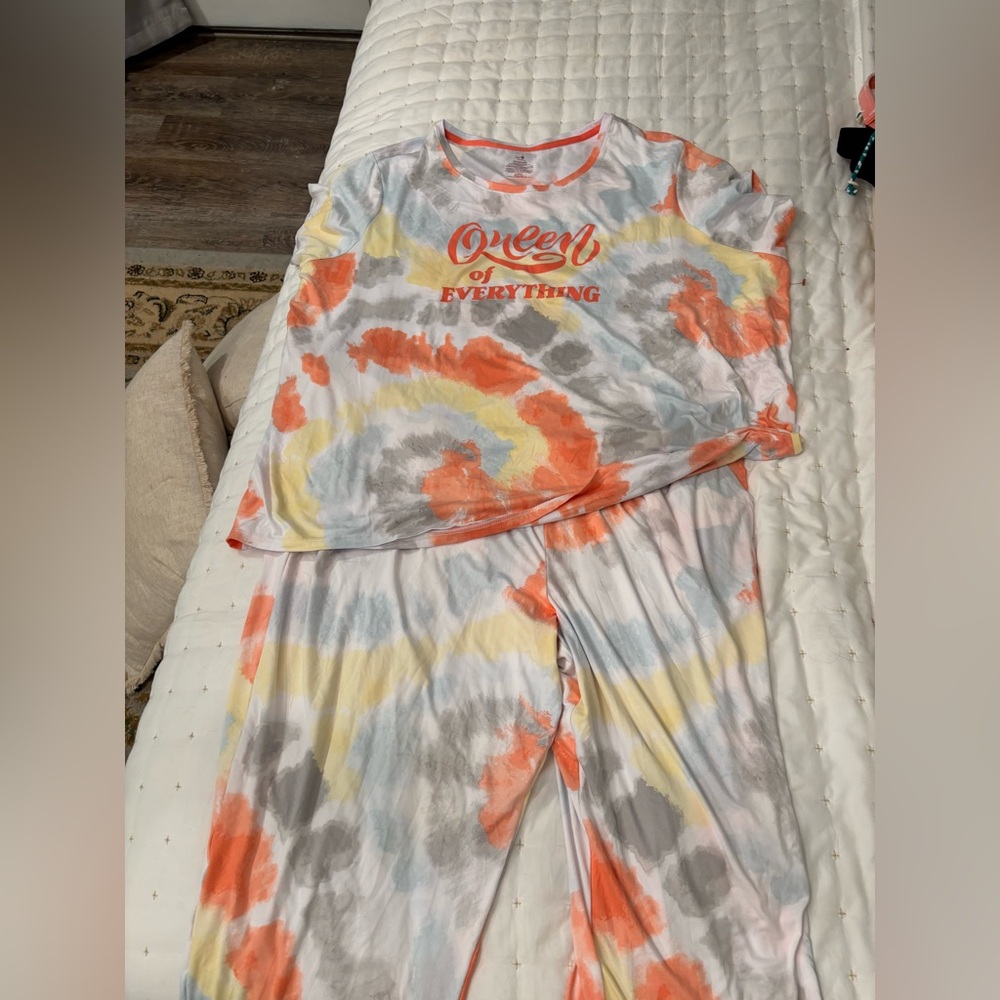 Secret Treasures Kids Tie-Dye Pajama Set - Orange, Yellow, Gray